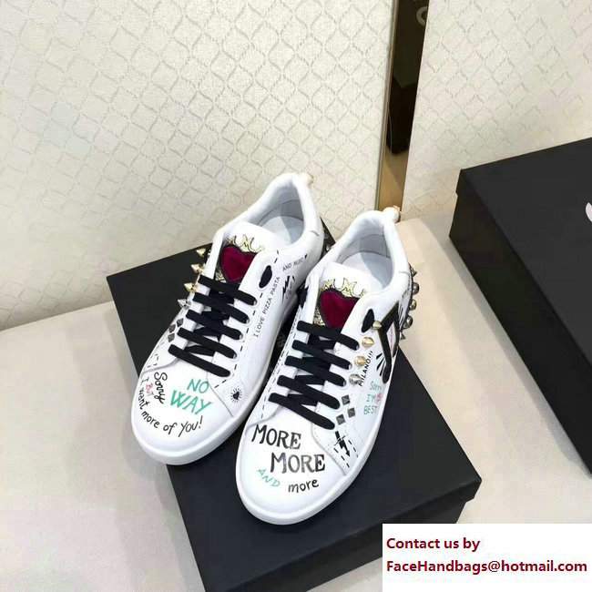 Dolce  &  Gabbana Leather Sneakers Printed And Applique White 2017